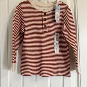 Kids Long-Sleeve Henley Shirt - Red & Cream Stripes